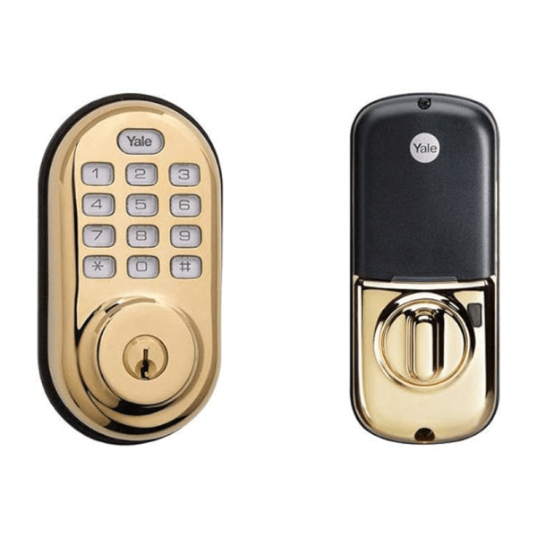 Yale Security Electronic Push Button Deadbolt Fully Motorized with Zwave Technology, Polished Brass